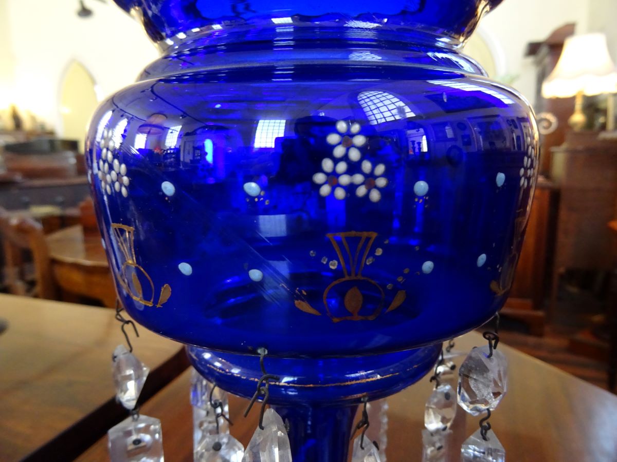 19th century Bristol Blue Glass Lustre
